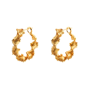 Irregular geometric gold round earrings with spiral twisted texture for women