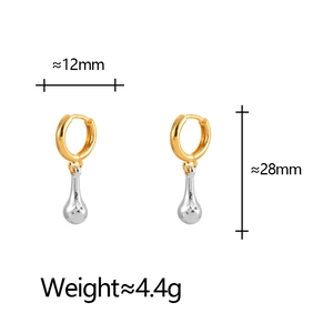 Détails de créoles dorées avec pendentifs gouttes argentées, taille 12mm x 28mm