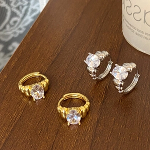 Geometric Hoop Earrings With CZ Inlaid Zircon Copper Plated Retro Style For Women With 925 Sterling Silver Earring Post