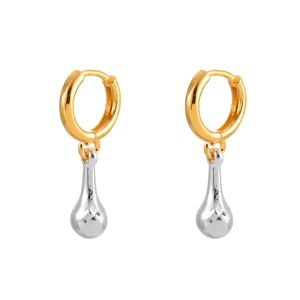Boucles d'oreilles pendantes goutte bicolores or et argent au design créole minimaliste