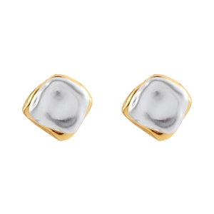 Irregular liquid metal geometric square stud earrings in gold and silver contrast finish
