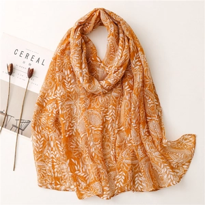Women Bohemian Paisley Botanical Print Scarf Lightweight Polyester Shawl With Handmade Sequins Sun Protection Vacation Wrap