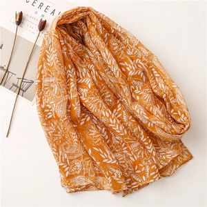 Bohemian orange long scarf with floral prints and sequins for women fashion