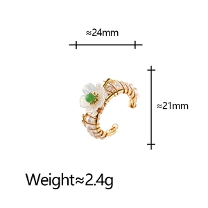 Vintage floral crystal open ring with gold wire wrap and green gemstone 24x21mm