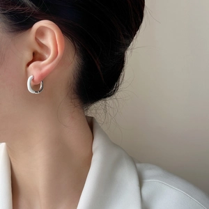 Elegant minimalist white enamel and silver geometric hoop earrings for daily wear