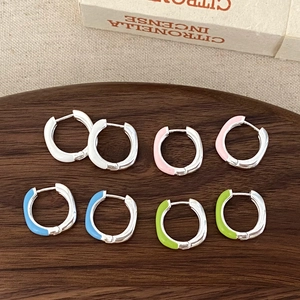 Minimalist Geometric Hoop Earrings Copper Enamel Colorful Drip Oil Fashion Jewelry Daily Wear For Women