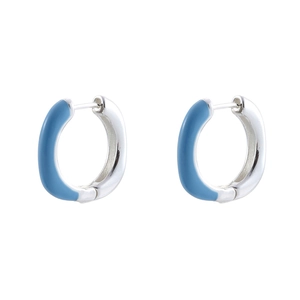 Minimalist silver hoop earrings with sky blue enamel finish for daily commute style