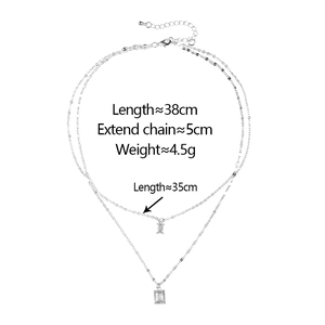Zweilagige silberne Halskette mit rechteckigen Zirkonia-Anhängern und 38cm Kette
