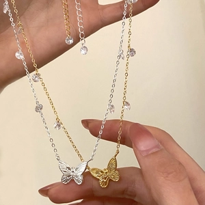 Elegant Butterfly Pendant Necklace Copper 18K Gold Plated Zirconia Dainty Jewelry For Women Stylish Versatile Accessory
