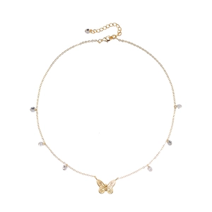 Elegant gold butterfly pendant necklace with shimmering zircon charms and a fine link chain