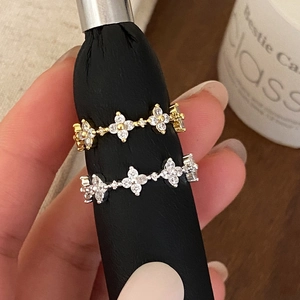 Flower Open Ring Copper Zircon Adjustable Sparkling Korean Style Elegant Jewelry For Women
