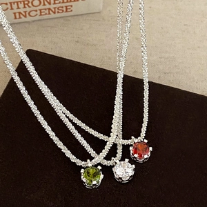 Round Zircon Pendant Necklace Sparkling Copper Clavicle Chain For Women Minimalist Fashion Jewelry
