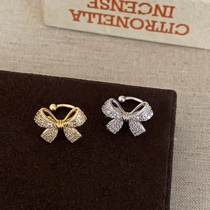 Bowknot Ear Cuff Copper Zircon Full Pave Minimalist Stylish Non-Pierced Clip-On Earrings For Women Everyday Versatile