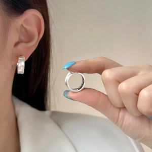 Minimalist wide brushed silver hoop earrings for women with a textured matte finish