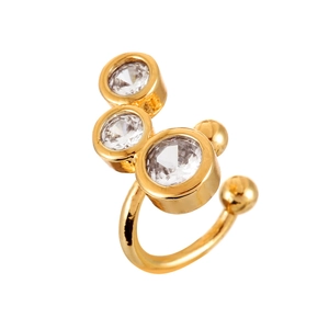 Manchette d'oreille dorée avec trois zircons ronds gradués au design épuré