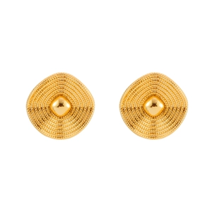 Minimalist gold-plated wavy earrings with vintage-style beads and central smooth sphere