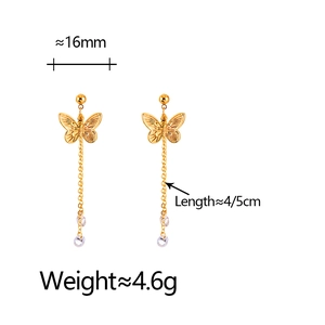 Elegant long butterfly tassel earrings with gold plating and cubic zirconia drops