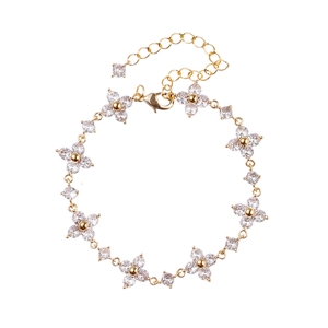 Elegantes goldenes Kleeblatt-Armband mit Zirkon-Steinen und verstellbarem Karabinerverschluss