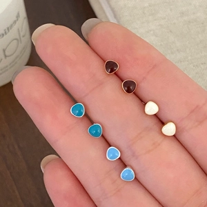 Heart Shape Stud Earrings Mini Colorful Enamel Glaze Copper Base Elegant Simple Daily Versatile Fashion Jewelry For Women