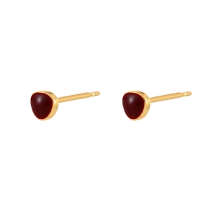 Elegant red enamel heart stud earrings with minimalist gold-plated finish for women