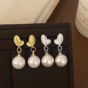Leaf Artificial Pearl Drop Earrings With 925 Sterling Silver Earring Post Alloy Metal Vintage Style Jewelry For Women Daily Wear