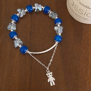 Bracelet En Perles De Verre Bleu Avec Pendentif Ours En Zircone Alliage Et Perles Papillon Bijoux Mode Pour Femmes