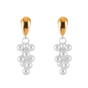 Elegant gold and silver mixed metal grape cluster earrings with white pearl tassels