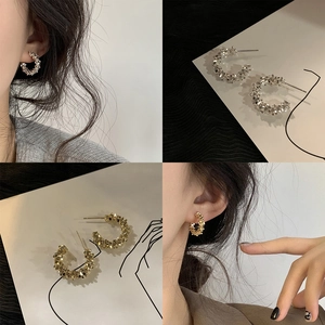C-Shaped Hoop Earrings Irregular Shattered Metal Textured Copper Geometric Minimalist French Style Jewelry For Women