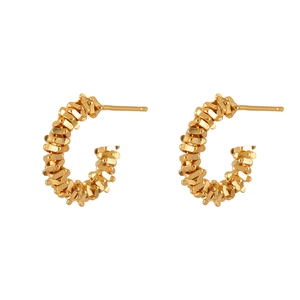Elegant gold C-shaped earrings with textured silver nugget finish for women