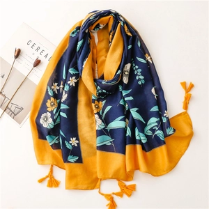 Floraler Print Schal Umhang Kontrastfarben Quaste Polyester Wickeltuch Für Damen Strand Reisen Elegant Lang