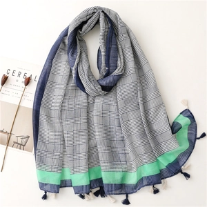 Langer Schal Schultertuch Geometrisches Hahnentrittmuster Quasten Weiches Polyester Bali Garn Strand Sonnenschutz Damen