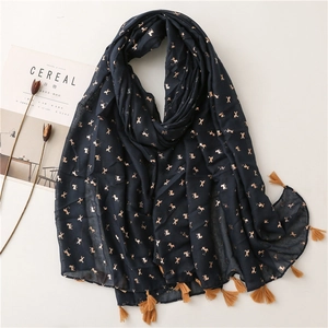 Navy Blue Long Scarf Gold Foil Unicorn Horse Print Lightweight Breathable Shawl Tassel Fashion Travel Beach Wrap