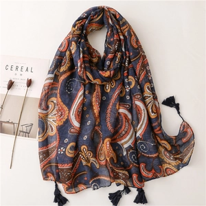Women Vintage Paisley Printed Tassel Shawl Bohemian Lightweight Sun Protection Scarf Retro Ethnic Style Large Wrap Scarf