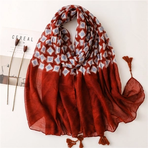 Écharpe Châle Imprimé Floral Ethnique Rétro Pour Femme Long Frange Gland Léger Fil De Bali Voyage Plage