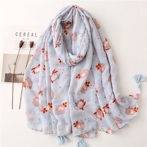 Écharpe Élégante en Mélange de Coton Satiné à Imprimé Floral pour Femmes Châle Longue Protection Solaire de Plage Avec Glands