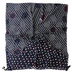 Navy blue cotton scarf with red and white polka dots and tassels for beach travel