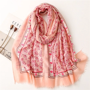 Women Long Scarf Paisley Geometric Print Foil Stamping Sun Protection Beach Wrap Soft Polyester Tassel Bohemian