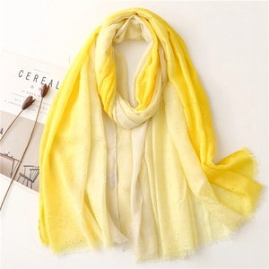 Gradient yellow lightweight scarf with silver glitter and fringe detail for women