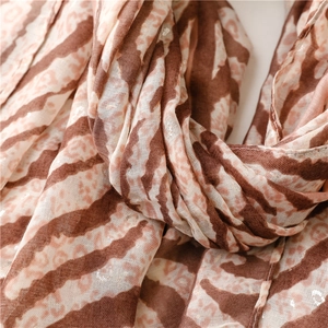 Detailed macro shot of leopard and zebra print shawl with soft texture and drape
