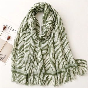 Zebra print shawl scarf with silver sequins and soft cotton-linen feel for beach wear