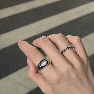 Minimalist Retro Cat's Eye Stone Adjustable Open Ring For Women Silver Plated Copper Elegant Office Daily Wear Jewelry
