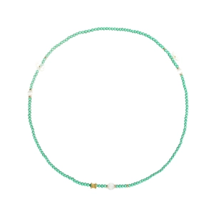 Bracelet à trois rangs en cristal vert avec fleurs blanches et perles dorées élégantes