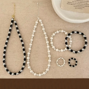 Collier Et Bracelet Et Bague En Künstliche Perles Rétro Élégants Avec Boule De Strass Shambhala Pour Femme Accessoire Mode