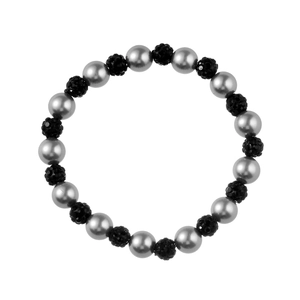 Collier élégant avec perles gris argenté et boules de cristal Shambhala noires