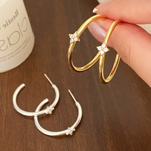 Orecchini A Cerchio Con Fiore In Zircone Eleganti Rame Placcato Oro Argento Minimalista Floreale Per Donne Ragazze