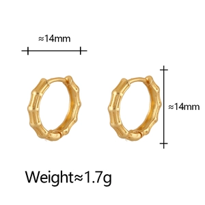Light luxury matte bamboo textured hoop earrings in gold finish with 14mm diameter