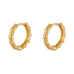 Golden matte bamboo hoop earrings with textured finish and minimalist aesthetic design