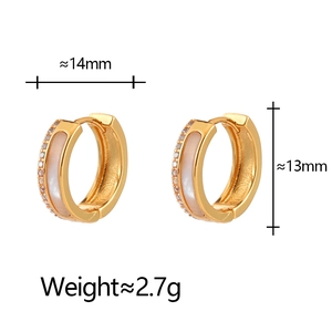 Boucles d'oreilles créoles dorées avec incrustation blanche et zircon, taille 14mm