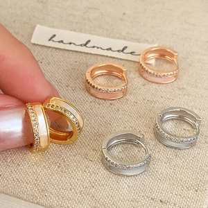 Boucles D'oreilles Créoles En Cuivre Avec Zircone Et Incrustation De Nacre Bijoux Géométriques Délicats Pour Femmes