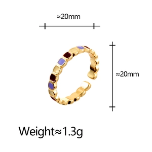 Detail showing 20mm adjustable gold ring with colorful square enamel blocks and 1.3g weight